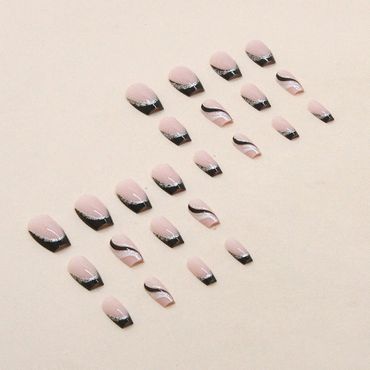 Stickers de Uñas Francesas Cuadradas Negras con Brillo - Image 4