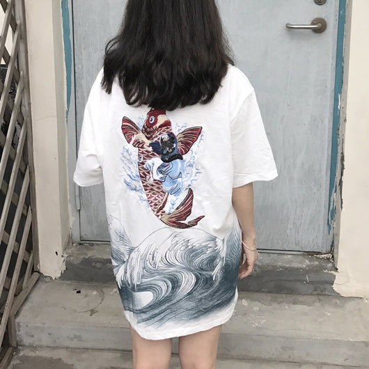Camiseta Dragón Carpa Bordado Chino - Manga Corta - Image 13