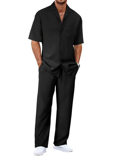 Conjunto de Traje Casual para Hombre: Camisa de Solapa con Botones y Pantalón Recto - Image 10