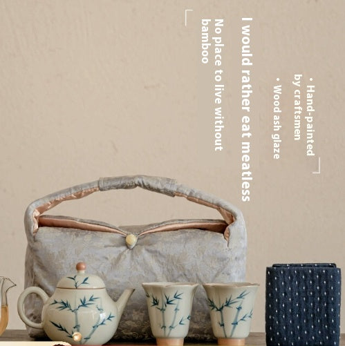 Juego de Té Gaiwan Porcelana Pintada a Mano con Diseño Bambú Azul - Image 17