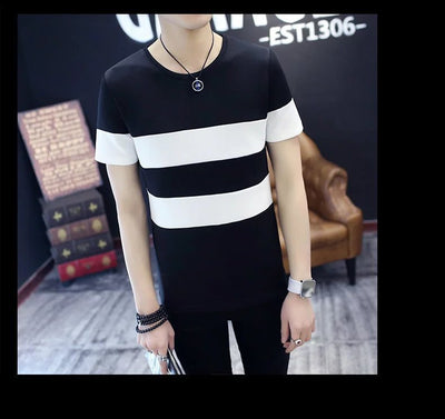 Playera Slim Rayada de Manga Corta para Hombre - Image 11