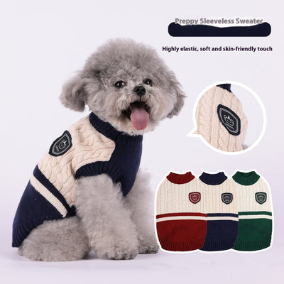 Suéter de Invierno Preppy para Perros Pequeños - Diseño sin Mangas con Combinación de Colores - Image 8