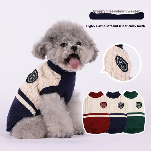 Suéter de Invierno Preppy para Perros Pequeños - Diseño sin Mangas con Combinación de Colores - Image 8