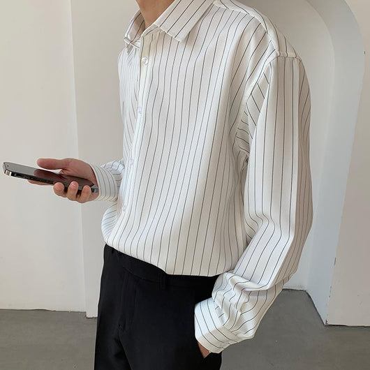 Camisa Suelta de Rayas Premium con Textura Sedosa