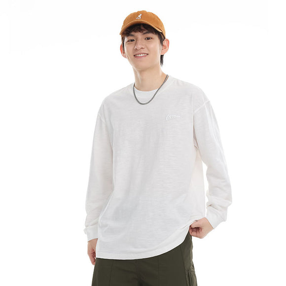 Pima Cotton T-Shirt with Minimalist Embroidery - Long Sleeve Crew Neck