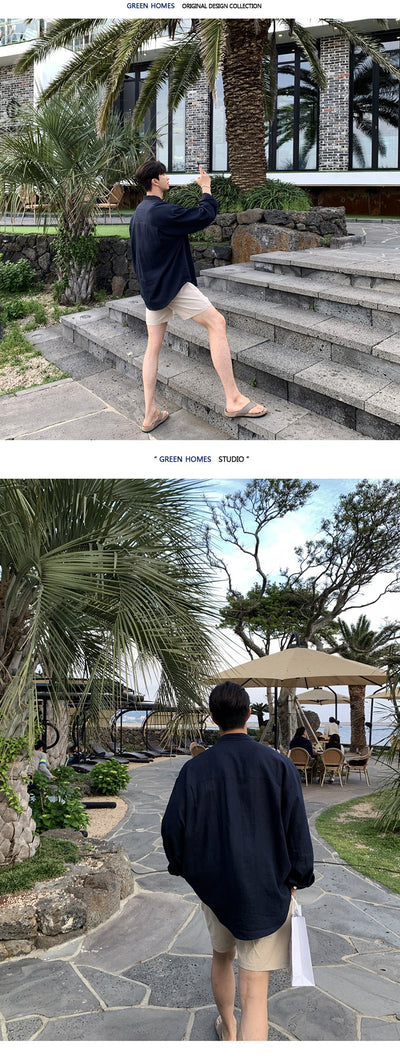 Camisa Juvenil de Lino Manga Larga Color Liso - Image 15