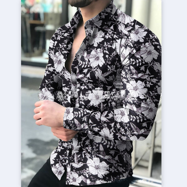 Camisa Floral Casual de Manga Larga para Hombre - Primavera y Otoño