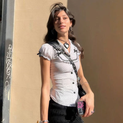 Blusa Estilo Francés con Moño y Lunares - Image 14