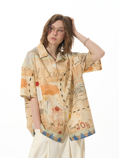 Camisa Suelta Estilo Street Graffiti Pine Manga Corta - Image 10