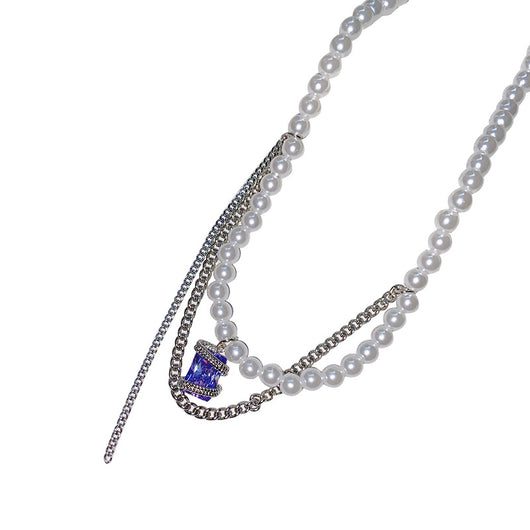 Conjunto de Collar y Aretes con Perla, Borla y Circón Púrpura en Cobre - Image 8