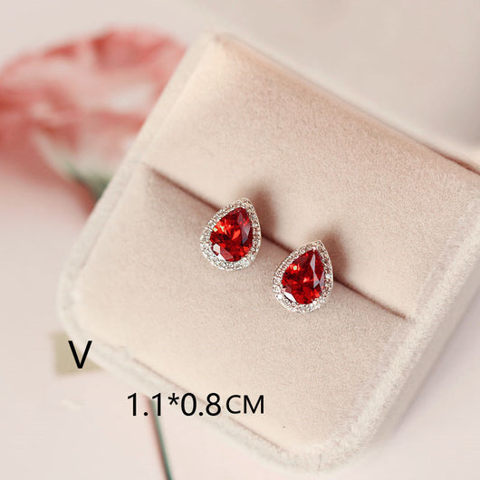 Aretes Largos de Novia con Rubí Rojo Paloma Talla Cuadrada Redonda - Image 41