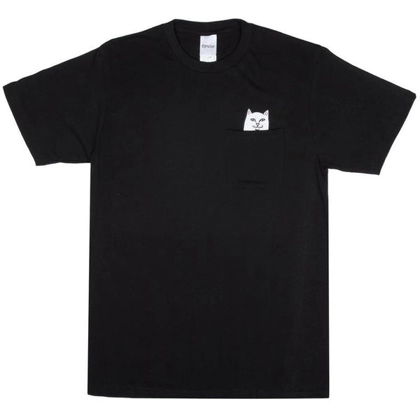 Playera Corta con Bolsillo Gato Dedo Medio