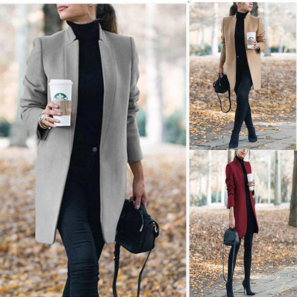 Abrigo de Lana para Mujer con Cuello Parado - Colección Otoño Invierno