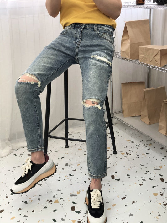 Pantalones Vaqueros Slim Fit con Roturas - Estilo Coreano Casual para Hombre
