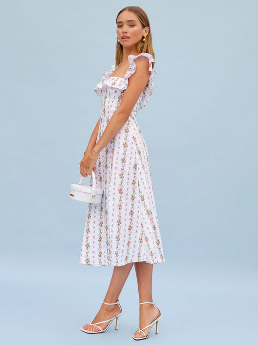 Vestido Lino Floral sin Mangas con Cintura Reductora - Image 12