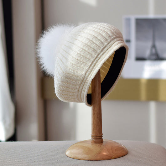 Boina de Lana con Pompón de Piel de Zorro - Estilo Vintage Británico para Otoño e Invierno - Image 8