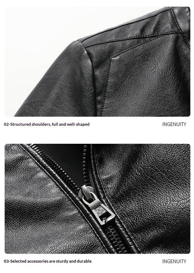 Chaqueta de Cuero PU Ajustada para Hombre con Cuello Alzado Estilo Motociclista - Image 9