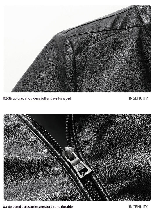 Chaqueta de Cuero PU Ajustada para Hombre con Cuello Alzado Estilo Motociclista - Image 9