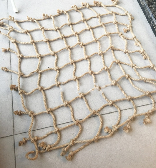 Natural hemp rope climbing net for birds, featuring a square grid pattern with knotted intersections. - Image 10
