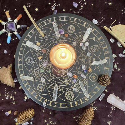 Péndulo Astrolabio de Madera de Roble con Disco de Energía de los Siete Chakras