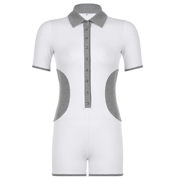 Jumpsuit Corto Casual con Solapas Contrastadas para Mujer - Image 4
