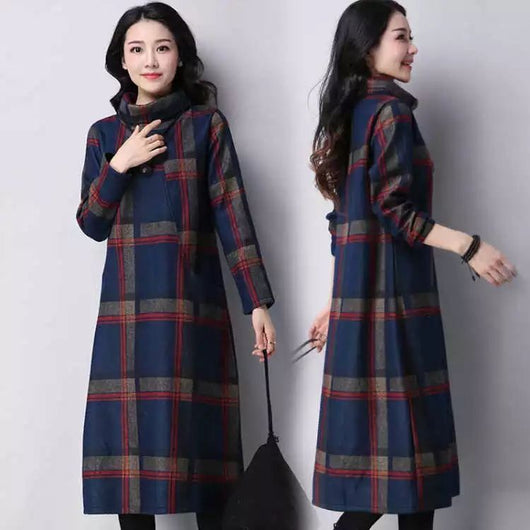 Vestido de Lana Talla Grande Cuadros Retro Otoño Invierno - Image 8