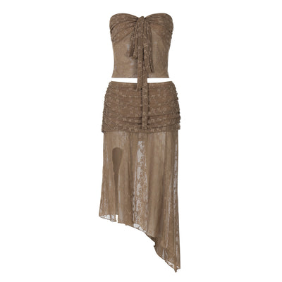 Falda Envolvente Midi de Encaje de Nylon con Corte Irregular - Image 5