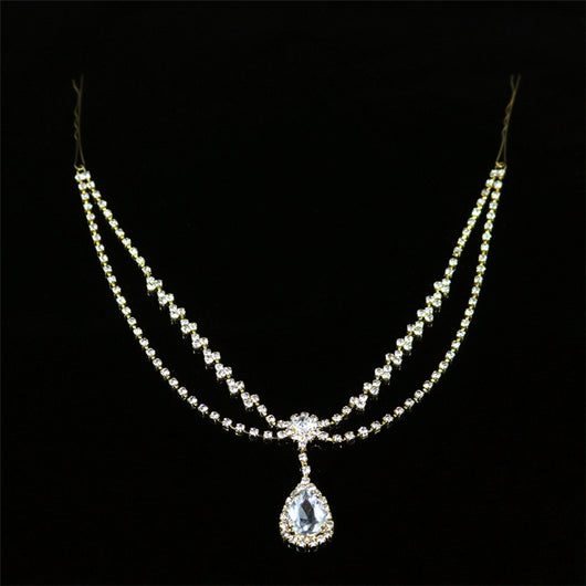 Tocado Nupcial con Cadena de Gota de Agua y Cristales de Fantasía - Image 11