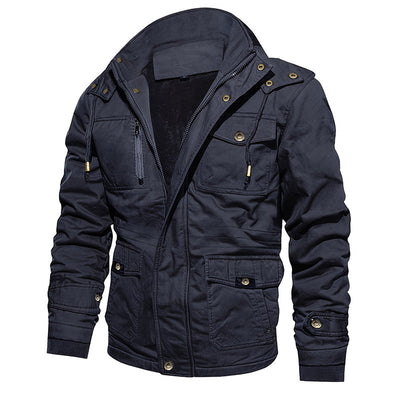 Chaqueta Abrigo Hombre Algodón con Capucha Forrado Velludo Multibolsillos Estilo Vintage - Image 4