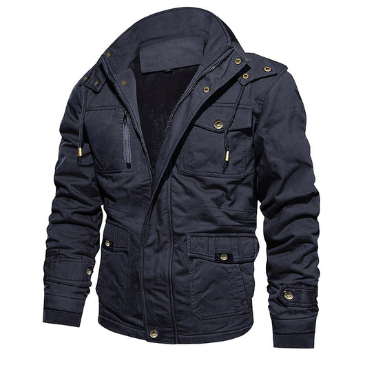 Chaqueta Abrigo Hombre Algodón con Capucha Forrado Velludo Multibolsillos Estilo Vintage - Image 4