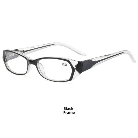 Red and clear retro full-frame reading glasses with blue light blocking lenses and a +2.00 prescription. - Image 2