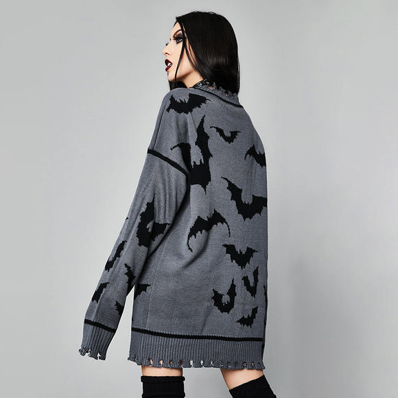 Loose Sweater with Ripped Batwing Sleeves - Modern European Style