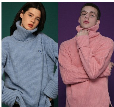 Suéter de Cuello Alto Azul Holgado para Invierno