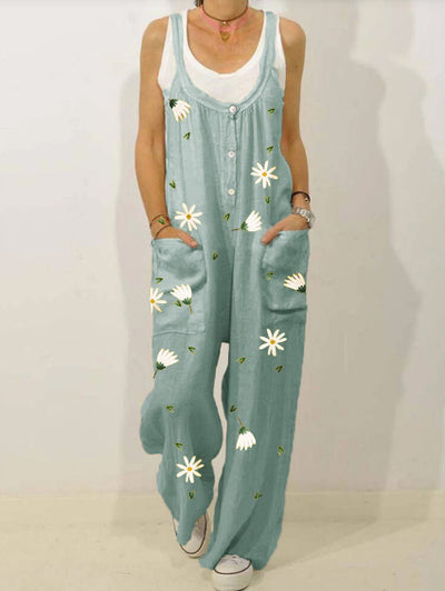 Pantalones casuales para mujer con estampado floral y tirantes
