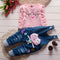 Conjunto de dos piezas: Suéter de algodón coreano con peto denim para niña