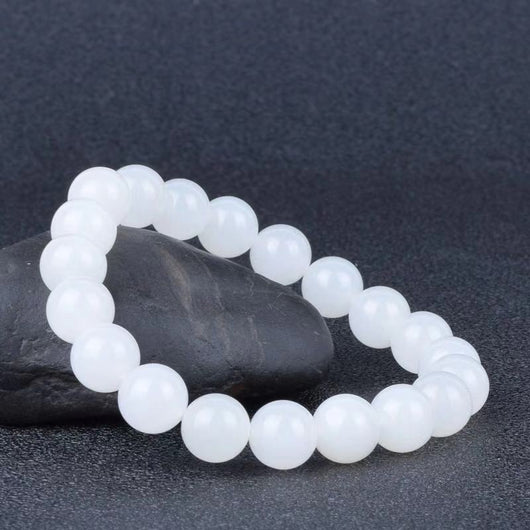 Pulsera de Jade Blanco Hotan con Cuentas Redondas de Grasa de Cabra - Image 6