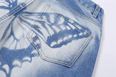 Jeans Rectos de Talle Alto con Estampado de Mariposas - Image 6