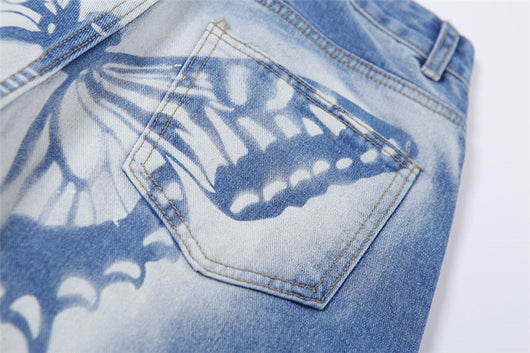 Jeans Rectos de Talle Alto con Estampado de Mariposas - Image 6