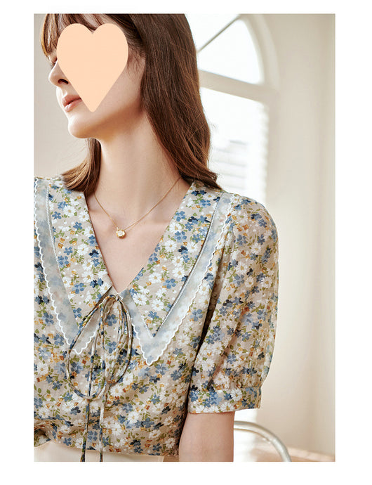 Blusa Elegante Cuello Francés Efecto Reductor en Chifón Floral - Image 7