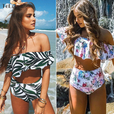 Bikini Hombro Descubierto con Volantes y Abertura Lateral - Image 15