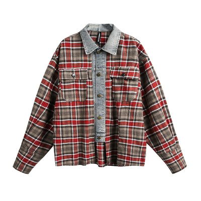 Camisa Cuadros Americana Holgada de Manga Larga para Hombre