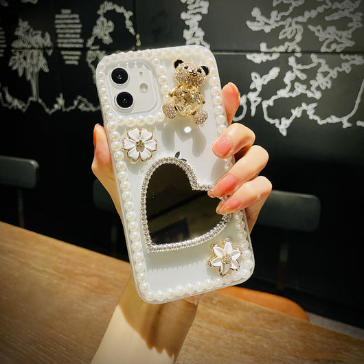 Funda para Celular con Espejo en Forma de Corazón y Brillo de Perlas - Image 7