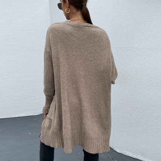 Suéter Tejido Holgado de Color Liso para Mujer - Estilo Europeo - Image 4
