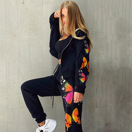 Sudadera con Capucha y Cierre Estampado Mariposas - Conjunto Casual - Image 12