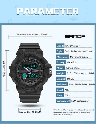 Reloj Deportivo Digital Dual Display Pantalla Grande Luminoso Resistente al Agua Unisex - Image 30