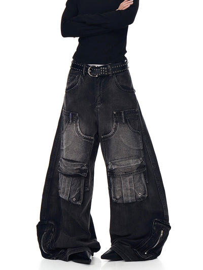 Pantalones Cargo Vintage Desgastados Multi-bolsillos Pierna Ancha Suelta - Image 13
