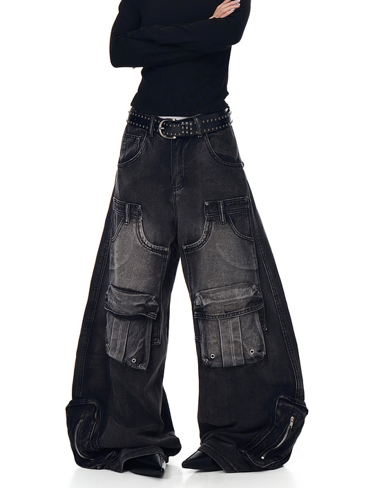 Pantalones Cargo Vintage Desgastados Multi-bolsillos Pierna Ancha Suelta - Image 13