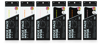White V-shape face mask with pink ear loops, packaged in a clear and black pouch, size S, by Kalor Cvre. - Image 2