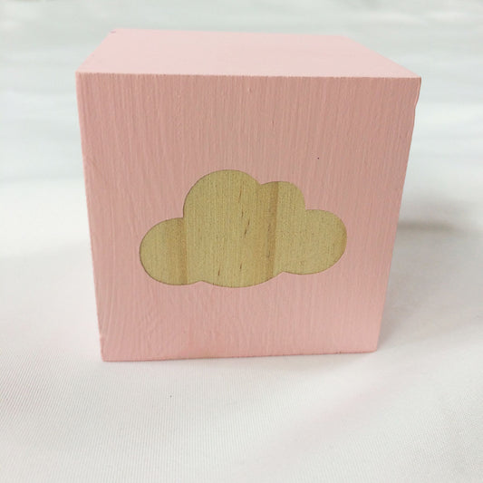 Cubo Decorativo Nórdico de Madera Maciza con Diseño de Nube
