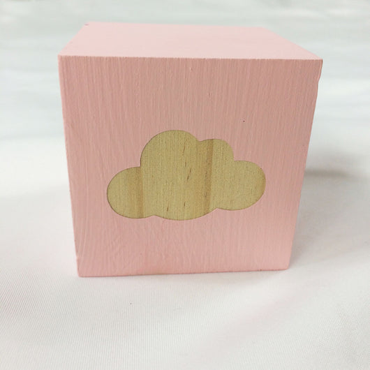 Cubo Decorativo Nórdico de Madera Maciza con Diseño de Nube